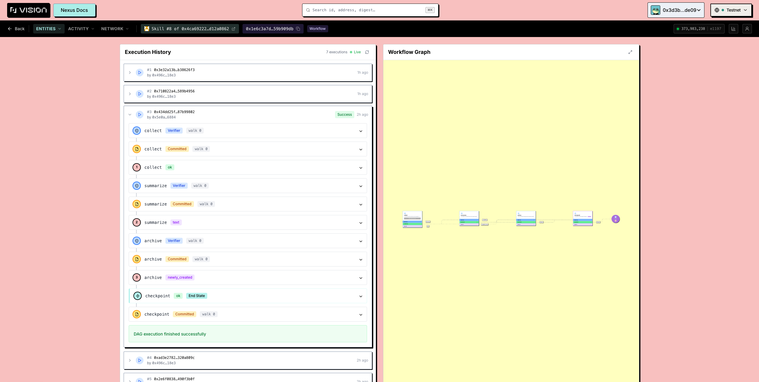 A workflow page with its graph, tool list and execution history