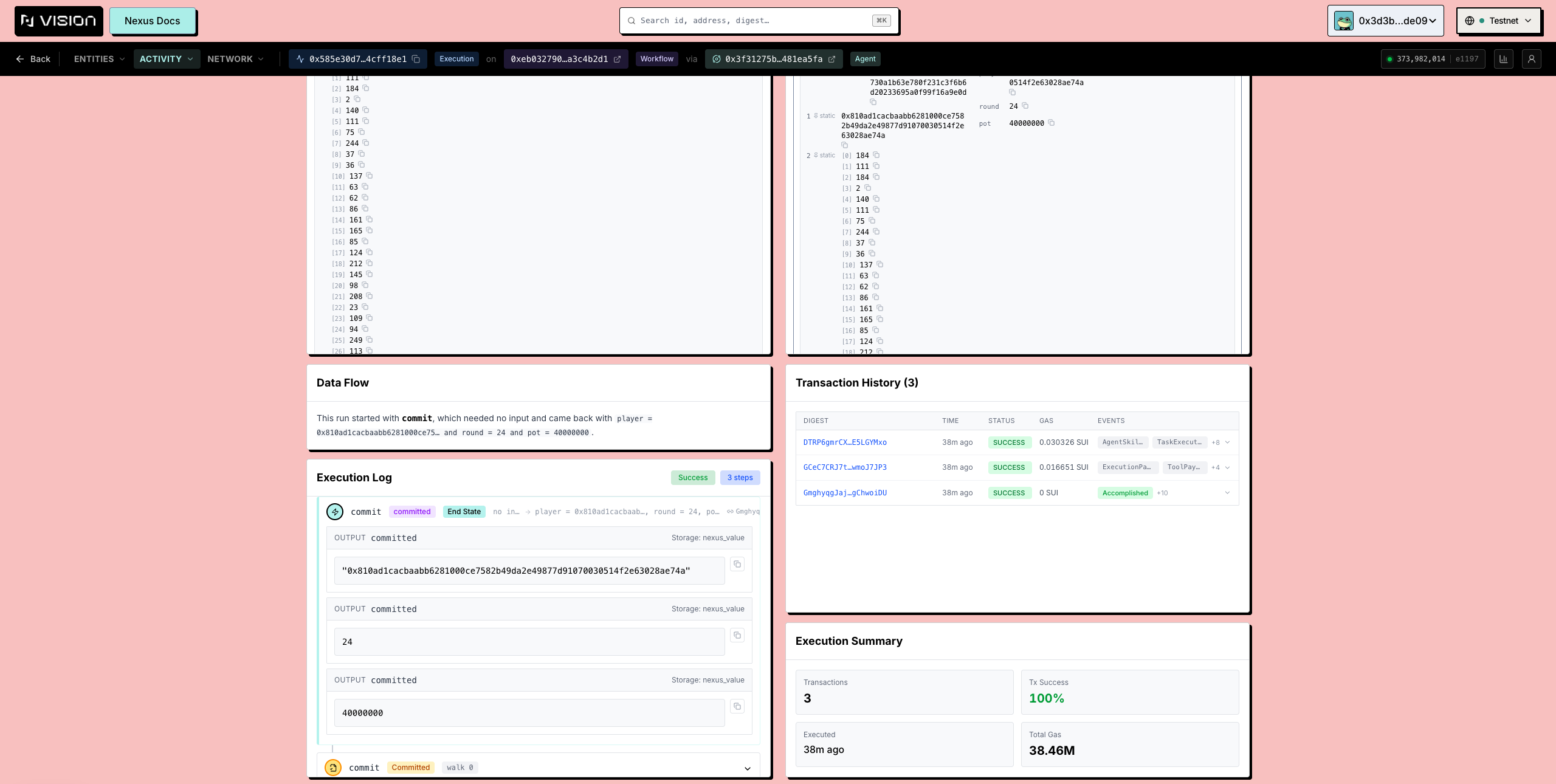 The Data Flow section of an execution, vertex by vertex