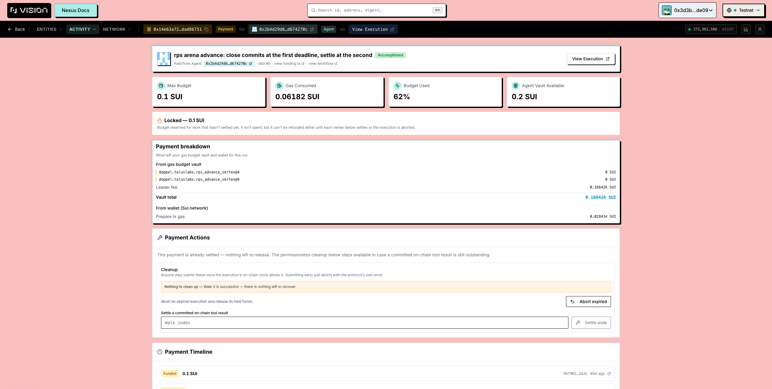 A historical payment page with timeline and cost breakdown