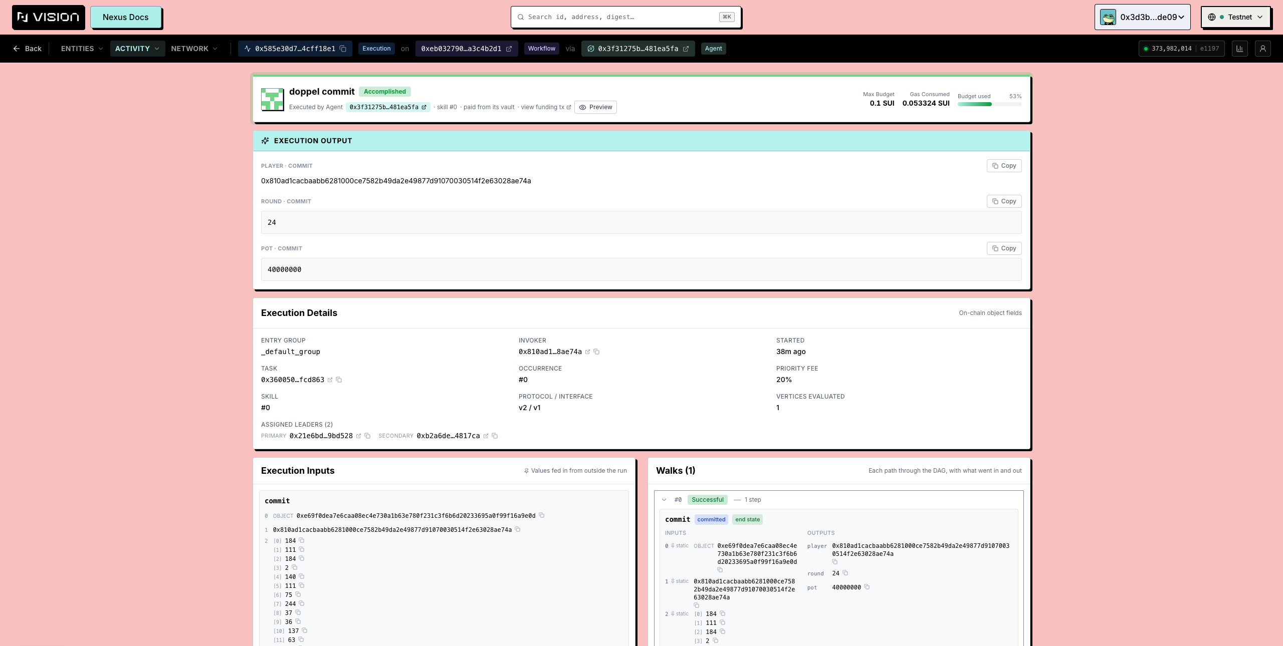 The execution output card showing the workflow's result